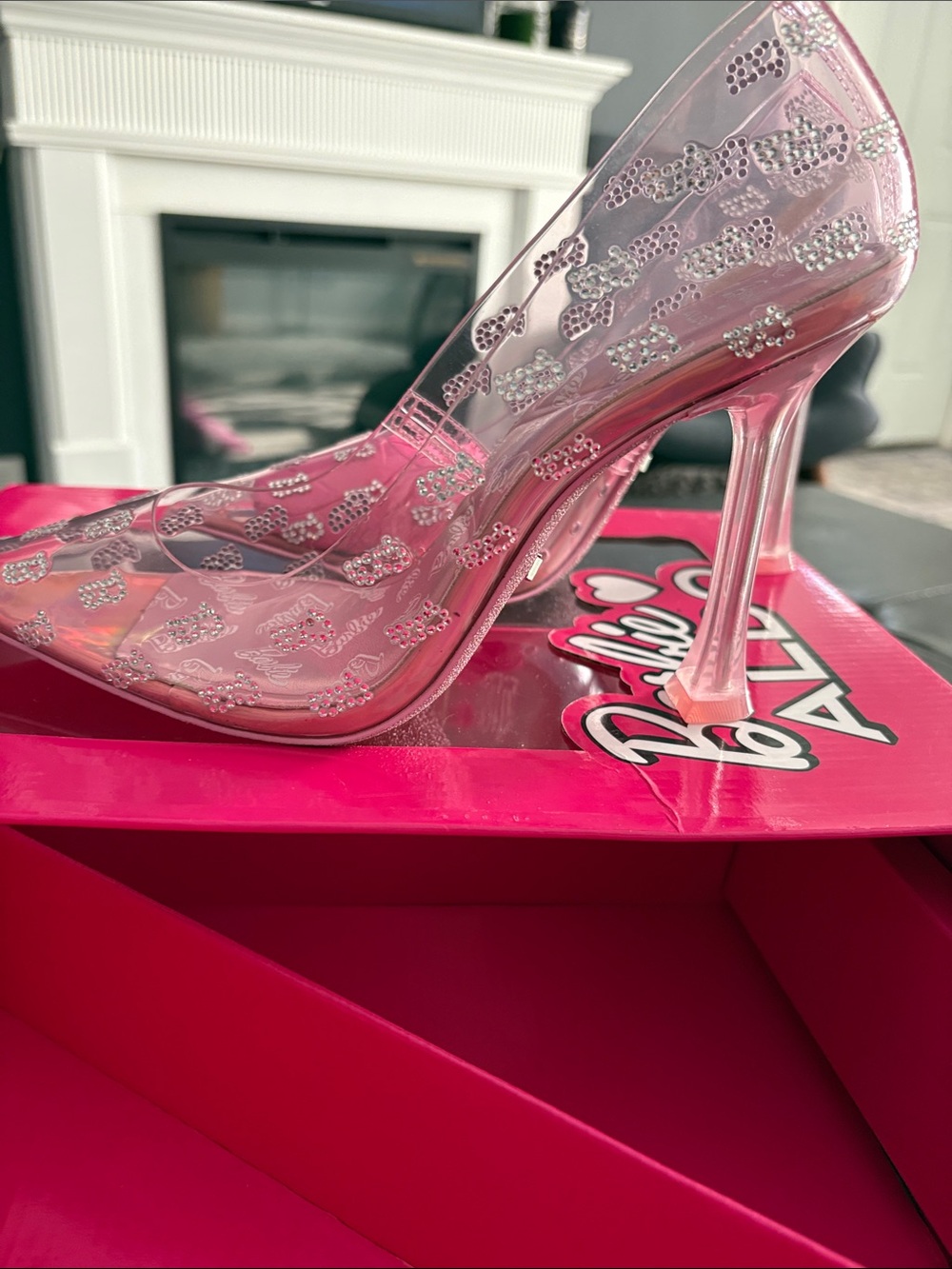 ALDO Barbie Tessy Competition Heels with Logo Rhinestones